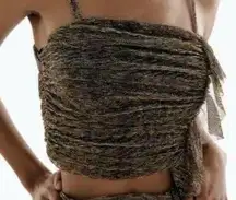 ZARA Gold Silver lurex Metallic Sleeveless Short Crop Top w/Ruffle Front Sz S