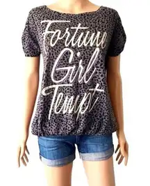 Vintage Fortune Girl Tempt T Shirt Statement Leopard Print Y2K 00s Vibes Medium