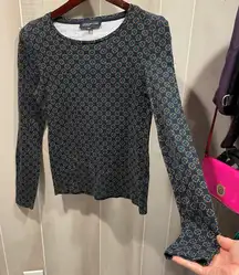 Cute navy aqua diamonds Jones New York signature soft cotton top coastal boho