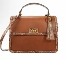 New Rachel Zoe Celeste Vegan Satchel Handbag Brown Snake Print