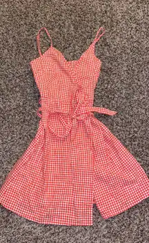 Red Gingham Wrap Dress