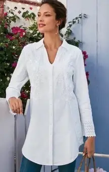 Soft Surroundings Eloise Shirt Embroidered long sleeve cotton blouse Size medium