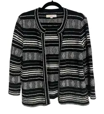 Ann Taylor LOFT Sweater Open Front Cardigan Black White Textured Knit  Medium