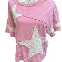 Oversized Raglan Star Patch 100% Cotton Boho Whimsy Embroidered Patchwork Top 