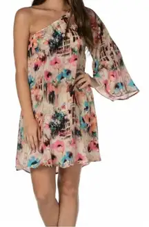 TOLANI Elaine Cream One Shoulder Pure Silk Dress Sz L