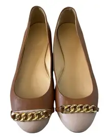 J.crew Nora leather cap toe ballet flat with chain pink & brown Sz 6.5 Italian