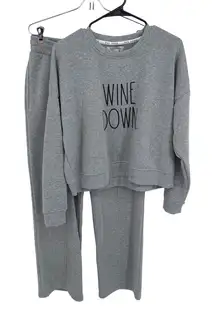Rae Dunn Womens Lg Gray Wine Down Sweatshirt Jogger Lounge Set Cozy Comfy