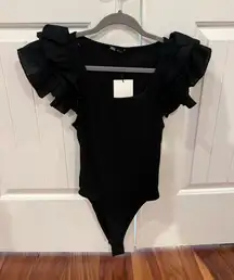 Black ZARA Ruffle Sleeve Bodysuit