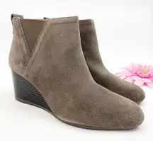 Vionic Paloma Suede Leather Wedge Ankle Boots Booties: Greige (Grey/Beige)