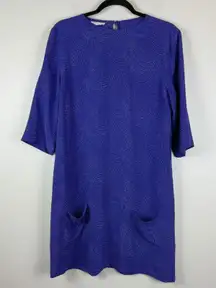 Equipment Femme Dress Women's Medium Blue Silk Print 3/4 Sleeve Classic‎ Mature