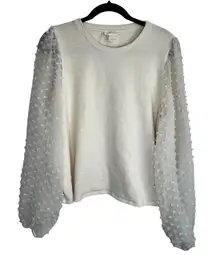 Maeve by Anthropologie Ivory Textured Puff Sleeve Sweater - Size 2X