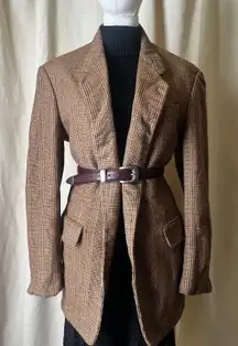 Vintage Karl Lagerfeld Paris Glen Plaid Wool Blazer Brown Check Tweed 80s