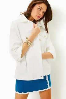 NWT Lilly Pulitzer Brixley Denim Jacket Resort‎ White Sz L/XL Gold Buttons Beach