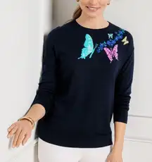 Talbots  CREWNECK PULLOVER - BOLD BUTTERFLY Dark Navy, Super Soft Size XL