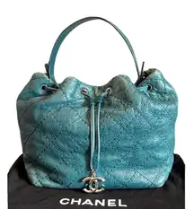 Chanel 2010 Cyan/Teal “On the Road” Glazed Caviar Leather, Matelassé Bucket Bag