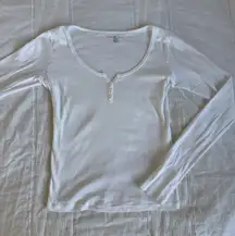 Brandy Melville White Zelly Henley Long Sleeve Top