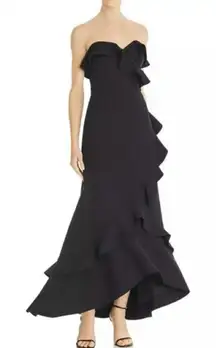 Aidan Mattox Black Ruffled Strapless Frill Cocktail Dress