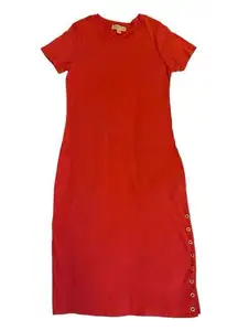 Jersey Dress Red with Eyelet Embelished Slit Petite Sz Large