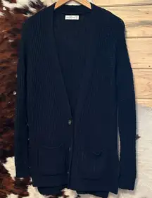 Abercrombie & Fitch Dark Blue Long Knit Boyfriend Cardigan Sweater Size Small