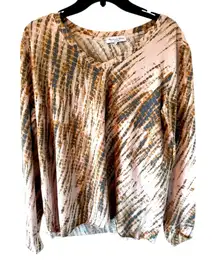 Michael Stars Long Sleeve‎ Tie Dye Top Round Neck Beige Brown Blouse