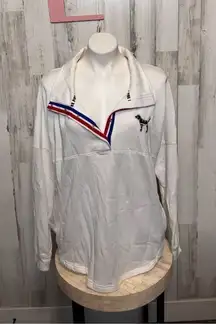 VICTORIA'S SECRET PINK AMERICA PATRIOTIC STAR FLAG BLING QUARTER SNAP SWEATSHIRT