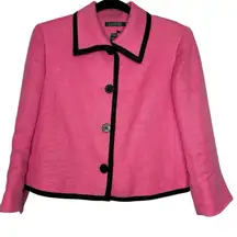 Ralph Lauren Linen Cropped Blazer Jacket Hot Pink‎ Black Trim Size 10 Elle Woods