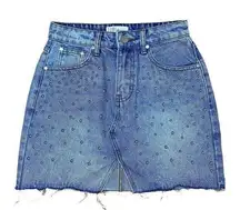 Tobi Foothill Denim Mini Skirt Silver Studded With Front Slit Women's Size 25