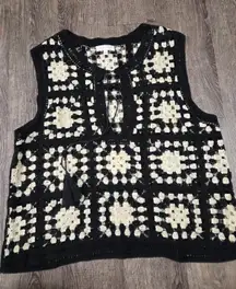 Adiva Black Cream Crochet Top Vest Blouse Sleeveless Size Large