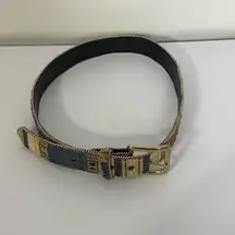 Absolutely Fresh Blue and Red Tartan Belt with Gold Buckle