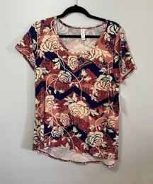 LuLaRoe Classic T-Shirt Women's Top‎ Short Sleeve Rose Floral Print Large