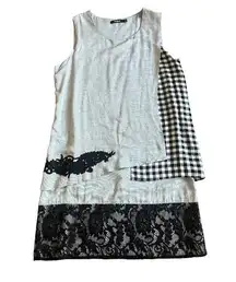 Desigual Sleeveless Dress Patch Plaid Lace Shift Fit Size 38 10 Women's US