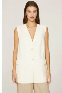 WeWoreWhat Off-White Sleeveless Front Button Relaxed Oversized Vest Size Medium