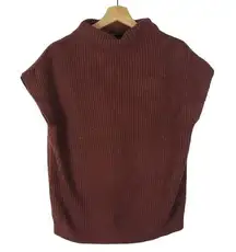 Kenneth Cole Red Ribbed Mock Neck Short Sleeve Sweater S