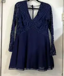 Tularosa Revolve Skylar Lace V Neck Mini Dress Blue Small