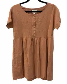 Everly Babydoll Tunic Top Small Brown Button Front Short Sleeve Boho Empire