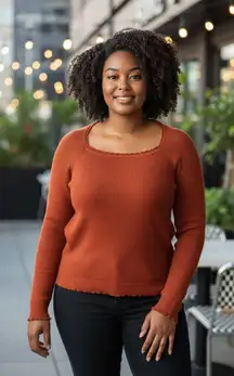 Boden Plus Ribbed Square Neck Knit Sweater‎ Burnt Orange Size 16/18