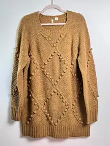 Anthropologie Moth Yellow‎ Wool Blend Crew Neck Pom Pom Sweater Medium