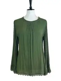Time and Tru Blouse Boho Gauze Lace Pullover Olive Green Women’s Size Medium
