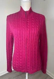 L.L.Bean Women’s Small Cable Knit Cotton Zip Up Sweater Raspberry Pink 