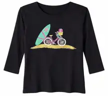 Karen Scott Size PP Black 3/4 Sleeve Shirt Embellished Bicycle & Surfboard