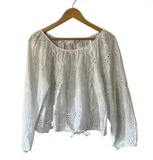 Joie White Long Sleeve Eyelet Pull Over Blouse Size Large