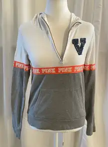 Women's PINK Colorblock Quarter-Zip Hoodie XS White Gray Orange