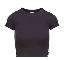 Aritzia TNA  Black ribbed basic short sleeve cropped t-shirt top active cotton XS