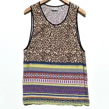 BERSHKA Collection Women’s Animal Mixed Print Knit Tank Top Size Large