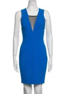 Electric Blue Sheath Dress V-Neck Plunge Black Mesh Cobalt sz 8