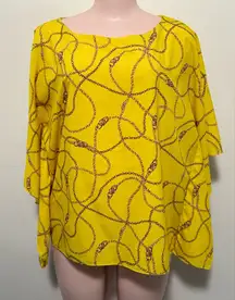 Lauren Ralph Lauren Flutter Capping Sleeve Chain Print Blouse top woman size XL