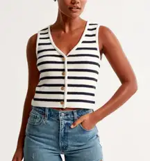 NWT Abercrombie & Fitch Sweater Vest Navy White Striped Knit Button Up‎ XL
