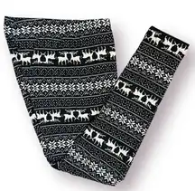 Pink Rose  Full Length Kissing Reindeer Fair Isle Leggings Black Cream M