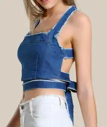 Self Tie Cross Back Denim Crop Top Size Small