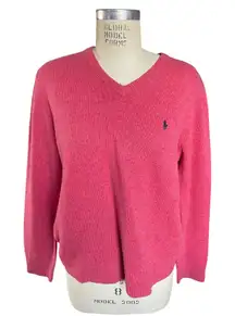 Vintage 90s Polo by Ralph Lauren Rose Pink V-Neck Lambswool Sweater Size Medium